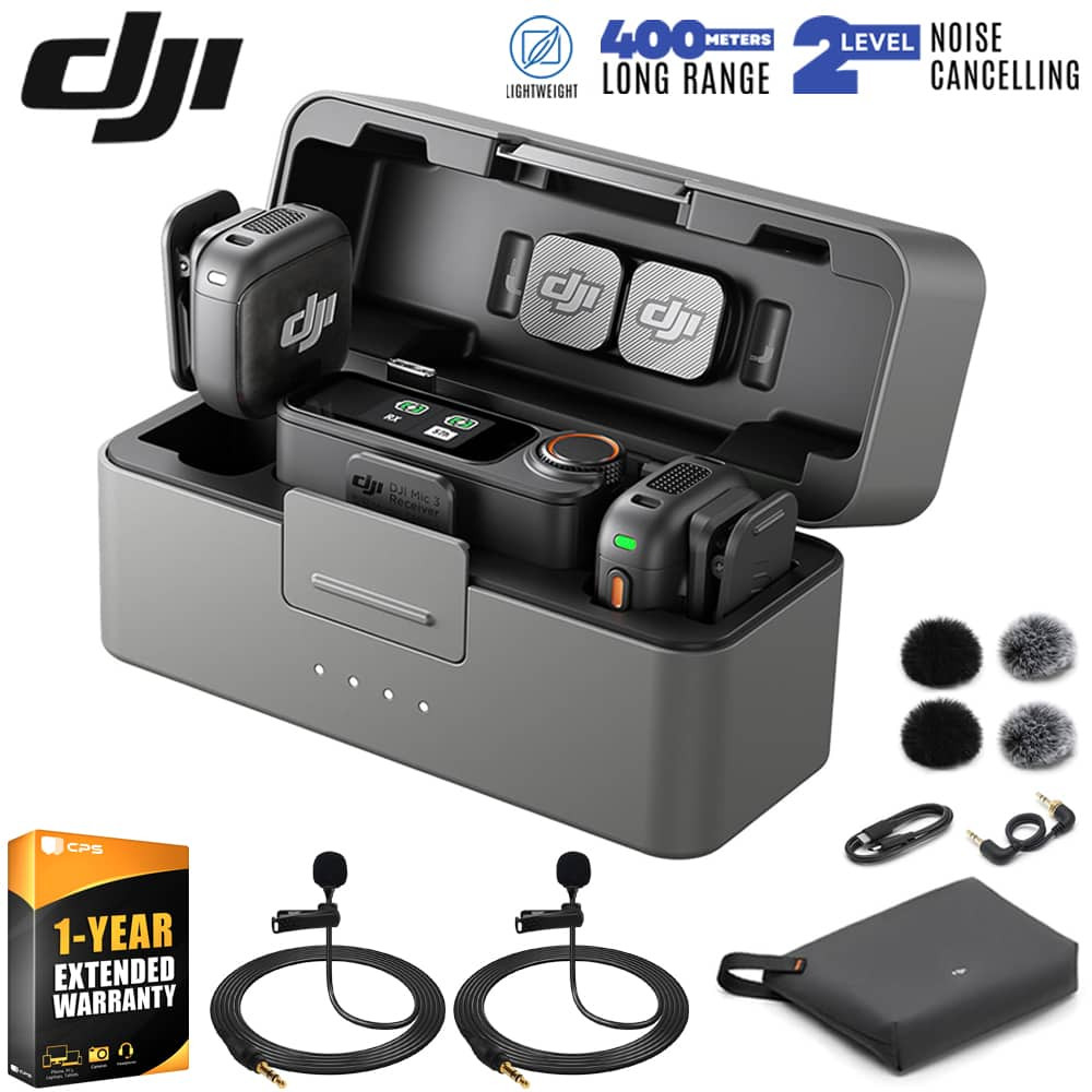 DJI - Mic 3 (2 TX + 1 RX + Charging Case) Mini Wireless Microphone + 1 Year Warranty Kit | Best Buy U.S.