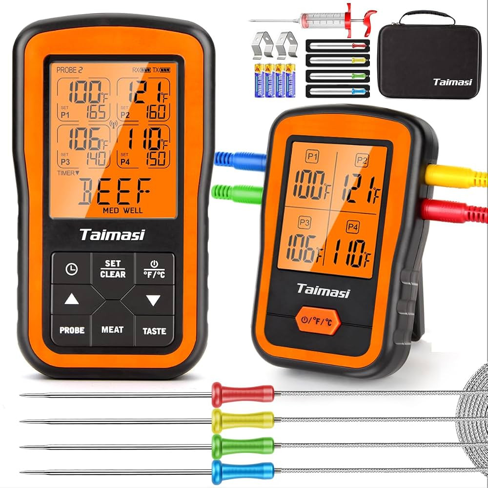 Wireless Digital Meat Thermometer with 4 Probes & Meat Injector, Upgraded 500FT Remote Range Cook... | Amazon (US)