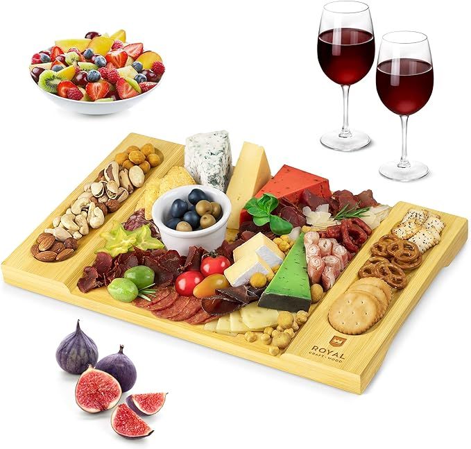 Unique Bamboo Cheese Board, Charcuterie Platter and Serving Tray for Wine, Crackers, Brie and Mea... | Amazon (US)