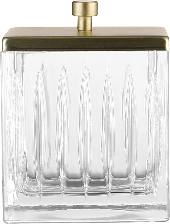 Vince Camuto Home Glass Cotton Jar Holder – Matte Gold Lid, Elegant Bathroom Storage Canister f... | Amazon (US)