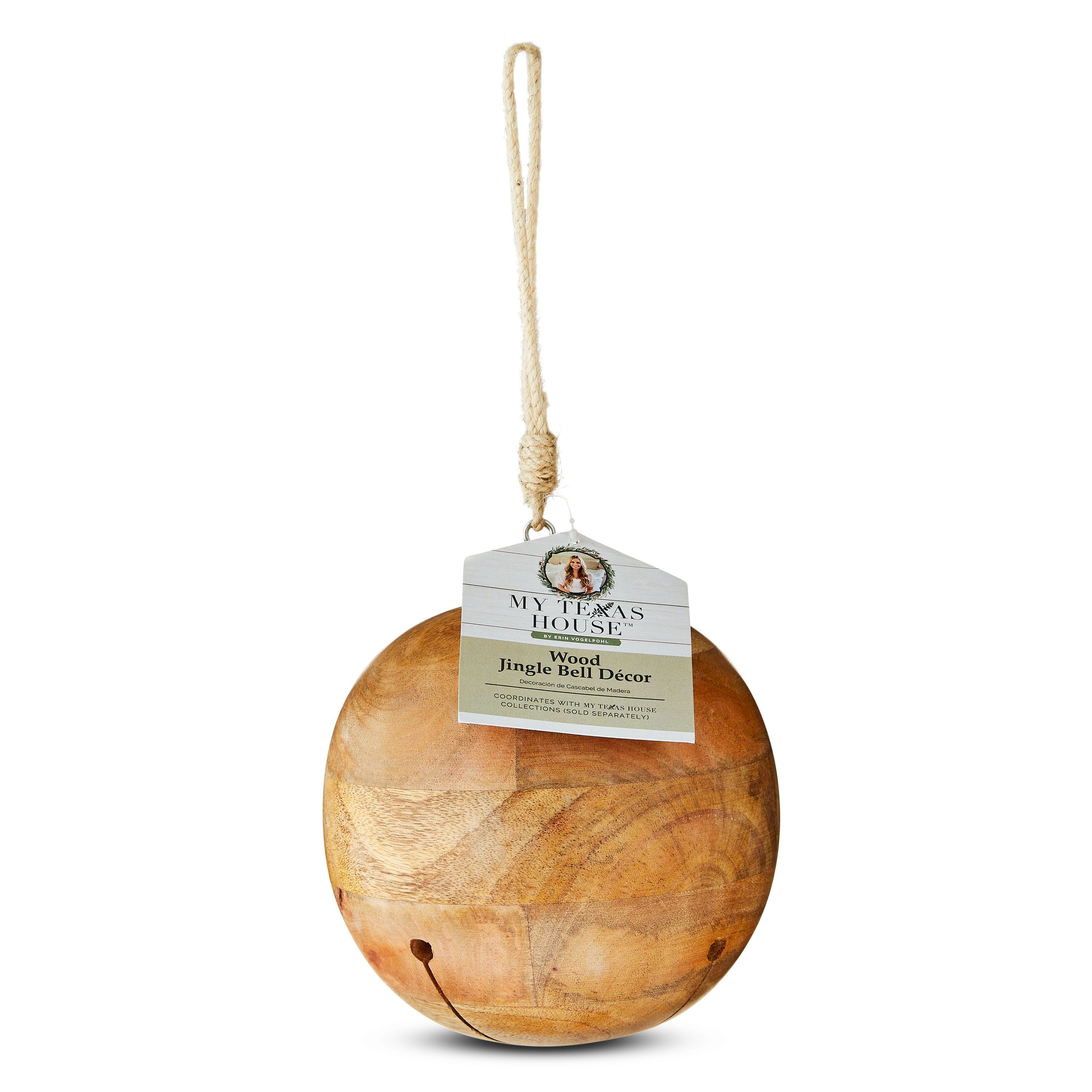 Wood Jingle Bell Christmas Hanging Décor in Natural Finish, 10 inch, My Texas House | Walmart (US)