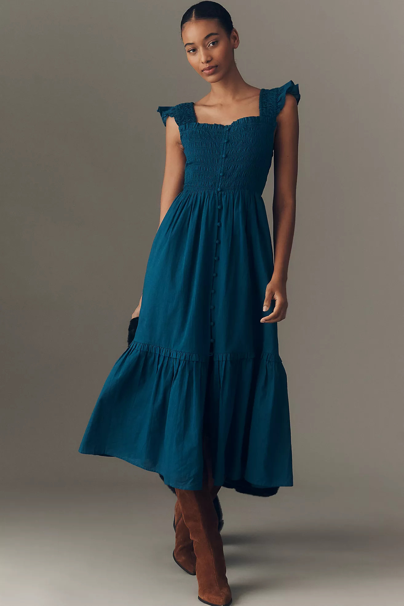 The Peregrine Square-Neck Midi Dress | Anthropologie (US)