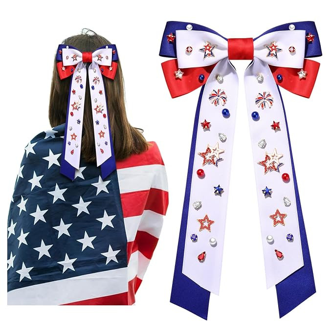 4th of July Women's Silky Satin Hair Accessories: Red, White, and Blue Star Patriotic Ribbons, Bo... | Amazon (US)