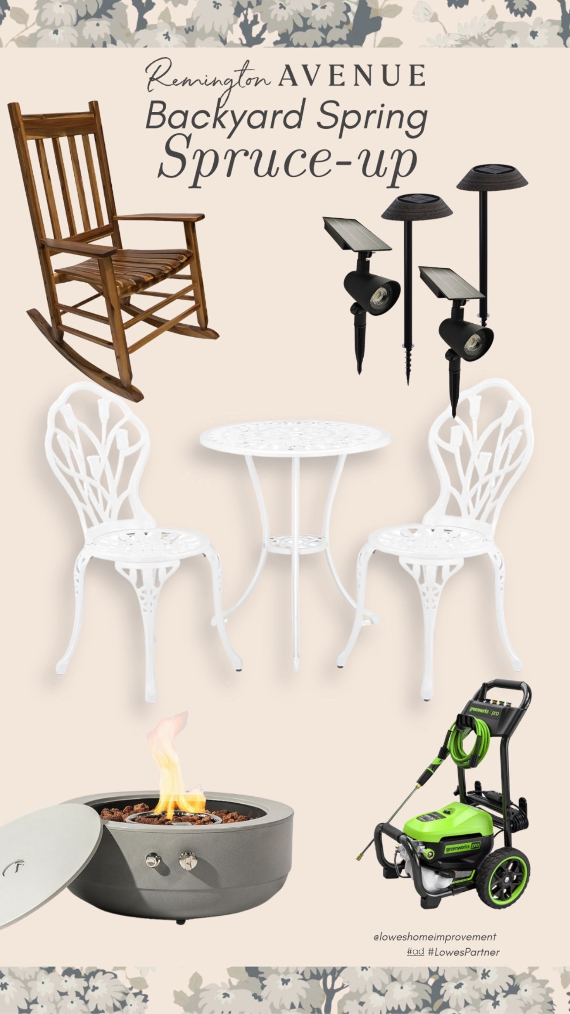 Spruce up your yard for spring with @lowes . 
Outdoor rocking chairs
Rust proof bistro set 
Solar floors lights for trees and accents
Solar path lighting 
Power washer for the patio and siding 

#lowespartner #ad 

#LTKHome #LTKSeasonal #LTKSaleAlert