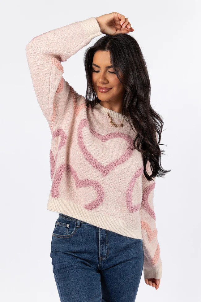 Love Again Mauve Multi Fuzzy Heart Sweater FINAL SALE | Pink Lily