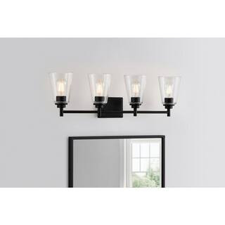 Hampton Bay Wakefield 31 in. 4-Light Matte Black Modern Vanity with Clear Glass Shades HB3682-43 ... | The Home Depot