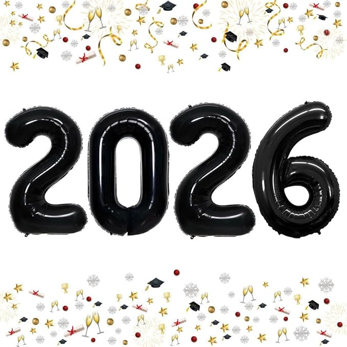 GOER 42 Inch 2026 Black Foil Number Balloons for 2026 New Year Eve Festival Party Supplies Gradua... | Amazon (US)
