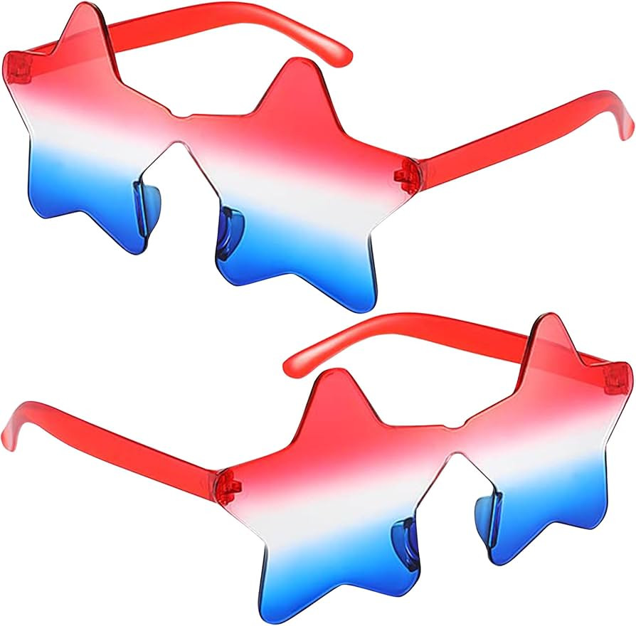 2 Pair Star Sunglasses for Kids Women Men, Patriotic Rimless Star Shaped Sunglasses Party Favors ... | Amazon (US)