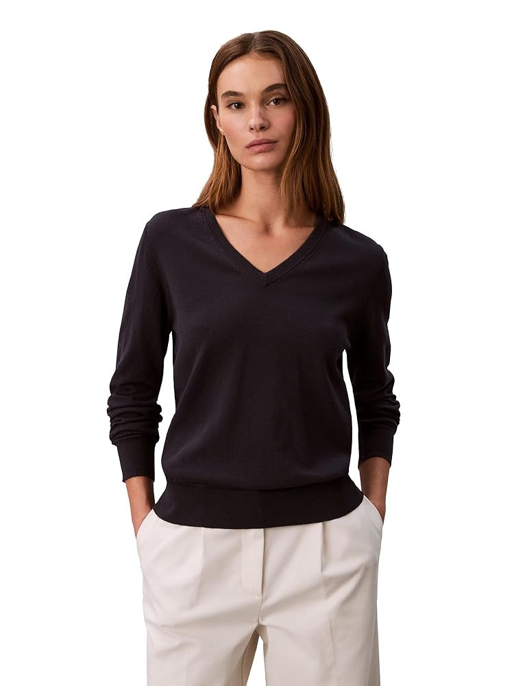 Calvin Klein Women's Monogram Logo V-Neck Sweater | Amazon (US)