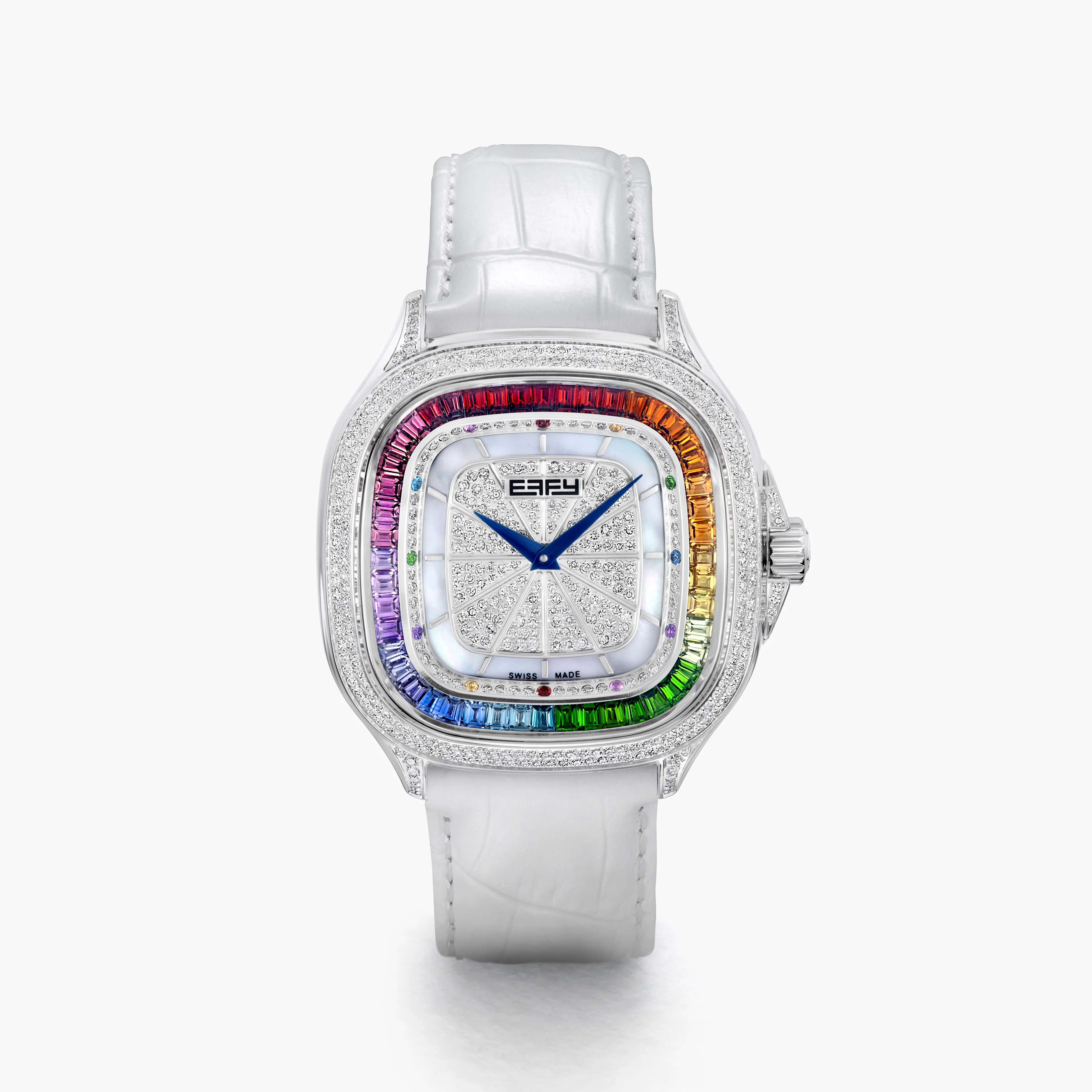 39MM Swiss Made Stainless Steel Watch with Diamonds and Rainbow Sapphires | Effy Jewelry