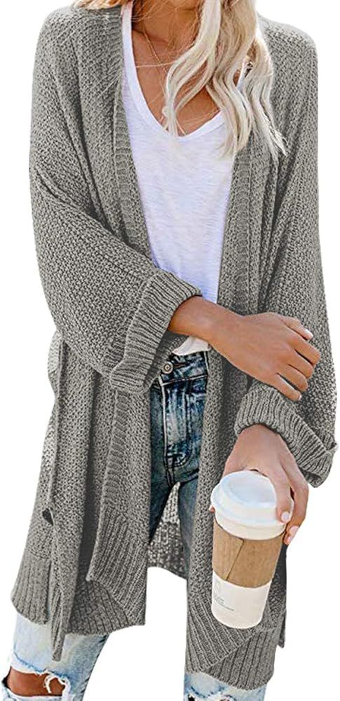 Women's Open Front 3/4 Sleeve Boho Kimono Knit Cardigan Sweaters with Pockets | Amazon (US)