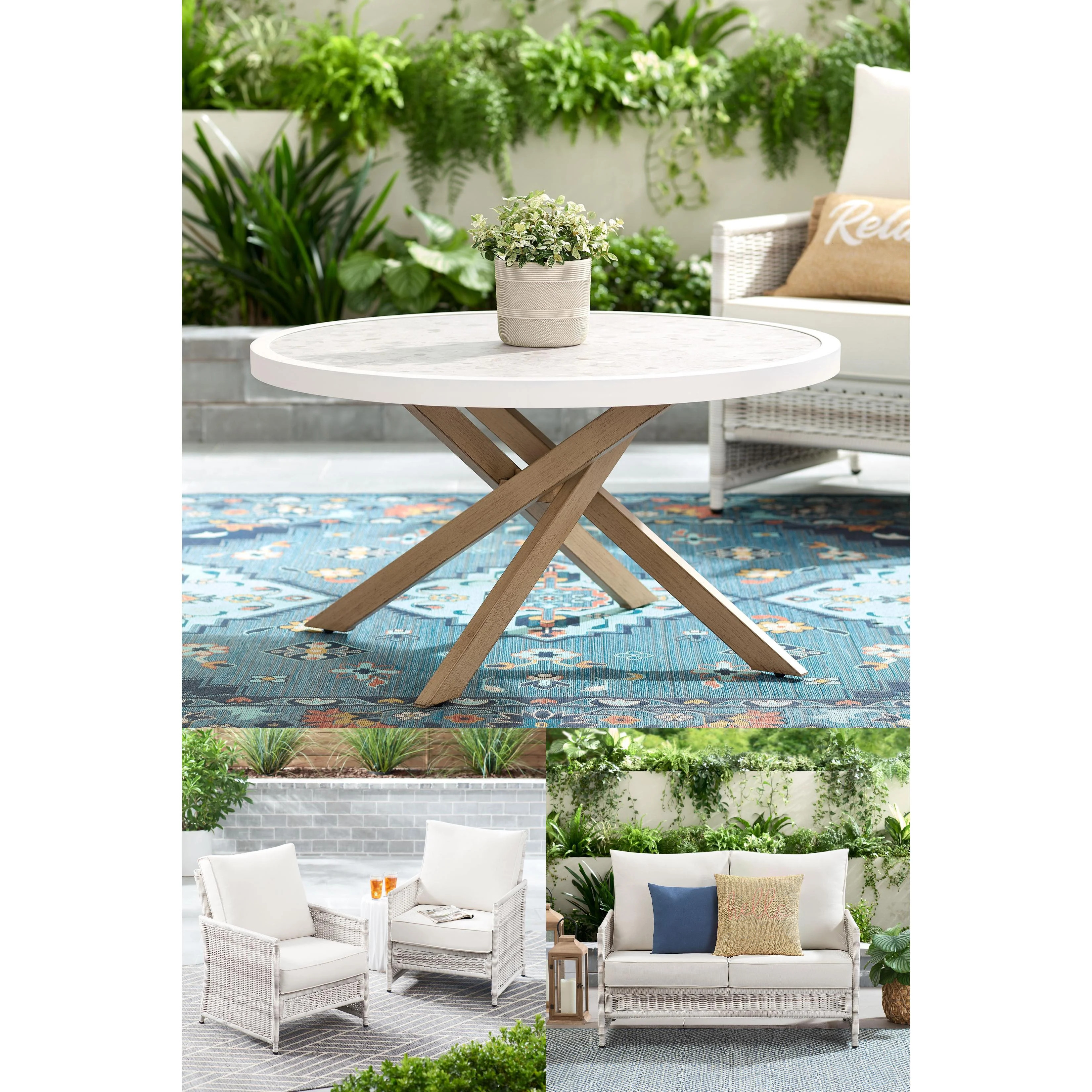 Better Homes & Gardens Paige 4-Piece Outdoor Wicker Loveseat Seating Set, White | Walmart (US)
