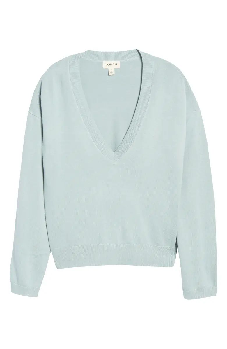 Open Edit Deep V-Neck Cotton Blend Sweater | Nordstrom | Nordstrom