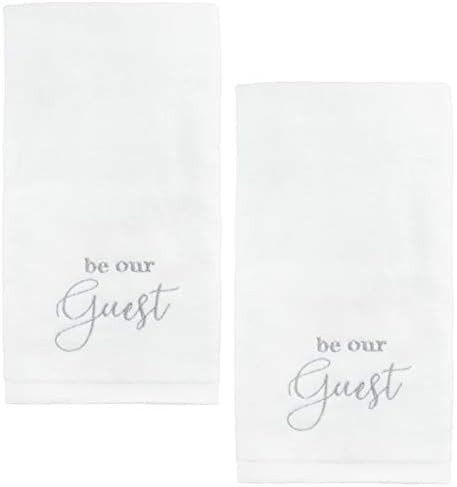 AuldHome Guest Towels (Set of 2); Be Our Guest Monogrammed Hand Towels, White with Gray Script | Amazon (US)