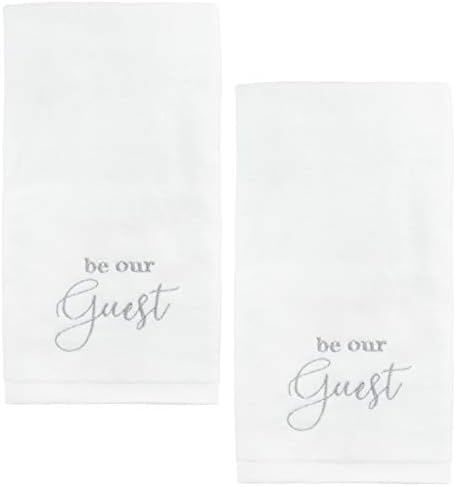 AuldHome Guest Towels (Set of 2); Be Our Guest Monogrammed Hand Towels, White with Gray Script | Amazon (US)