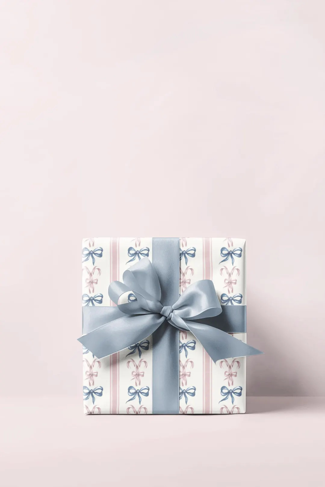 Candy Cane Bow Watercolor Stripe Wrapping Paper Pink Blue Gift Wrap Roll, Christmas, Holiday Gift... | Etsy (US)
