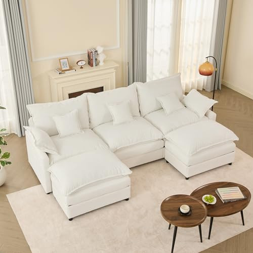 GOSUHI 108" U-Shaped Modular Cloud Couch, Deep Seat, Chenille Ivory | Amazon (US)