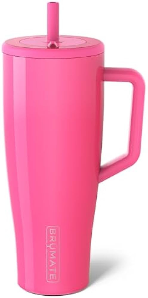BrüMate Era 40 oz Tumbler with Handle and Straw | 100% Leakproof Insulated Water Bottle Tumbler with Lid and Flexible SoftSip Straw | Made of Stainless Steel | Cup Holder Friendly | 40oz (Neon Pink) | Amazon (US)