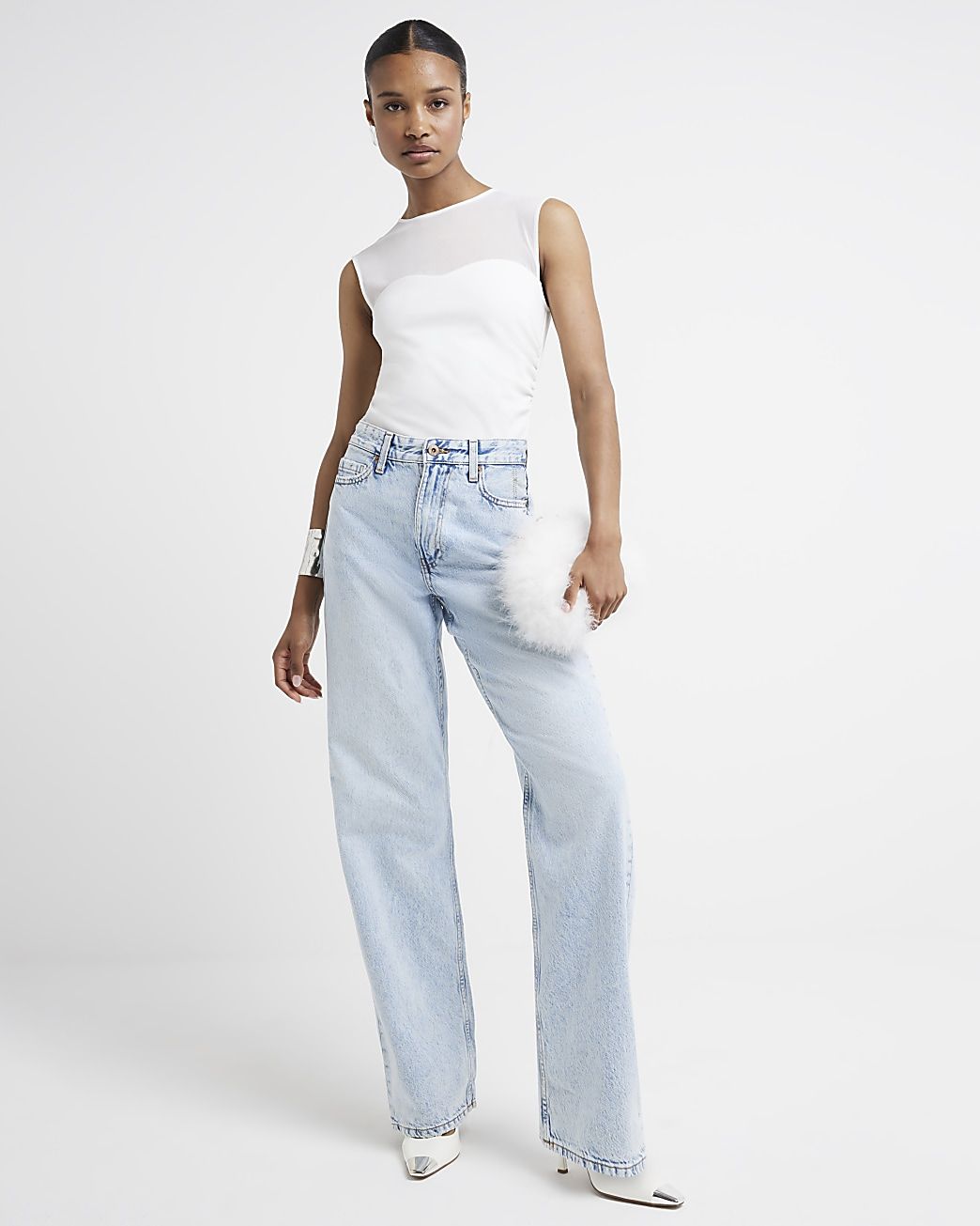 Blue high waisted relaxed straight fit jeans | River Island (UK & IE)