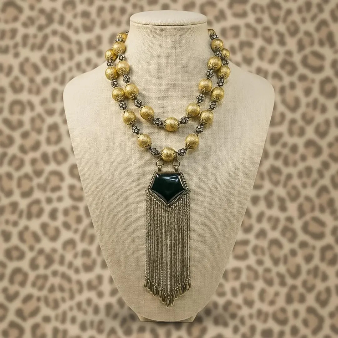 The Last Call Collectible Necklace | Vintage Vendome & 1970s Pendant | Gilt Fringe Statement | On... | Etsy (US)
