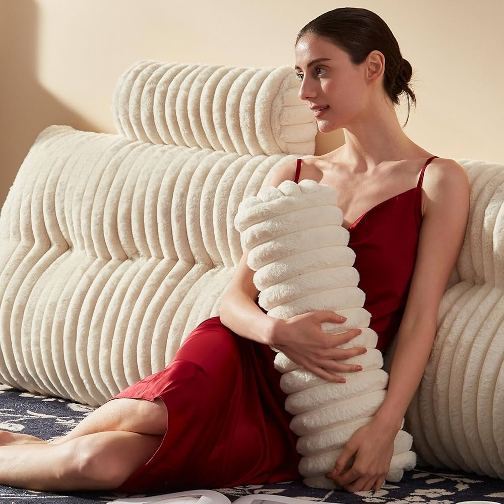 Faux Fur Headboard Pillow with 2 Pack Neck Roll Pillow Large Headboard Pillow Soft and Supportive... | Amazon (US)