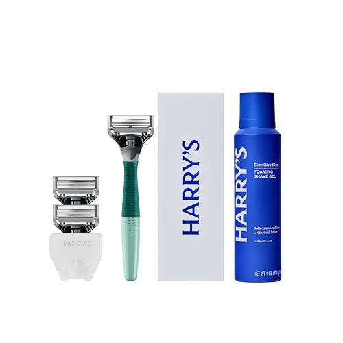 Harry's Original Shaving Kit for Men - 1 Razor Handle, 3 Razor Blade Refills, Foaming Shave Gel, and Travel Blade Cover - German Engineered - Sage | Amazon (US)
