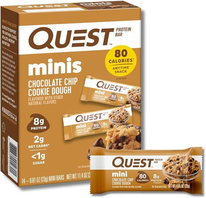 Quest Nutrition Mini Chocolate Chip Cookie Dough Protein Bars, 8g Protein, 1g Sugar, 2g Net Carbs... | Amazon (US)