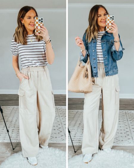 Walmart spring outfit! Wide leg cargo dress/casual/lounge pants
$10 puff sleeve tee small
$28 cargo wide leg pants small
$25 jean jacket small
$20 trendy sneakers size down 1/2



#LTKover40 #LTKfindsunder50 #LTKstyletip
