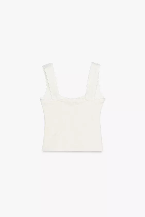 Top made of a viscose blend yarn. Straight neckline and wide straps. Jacquard knit detail. | Zara UK