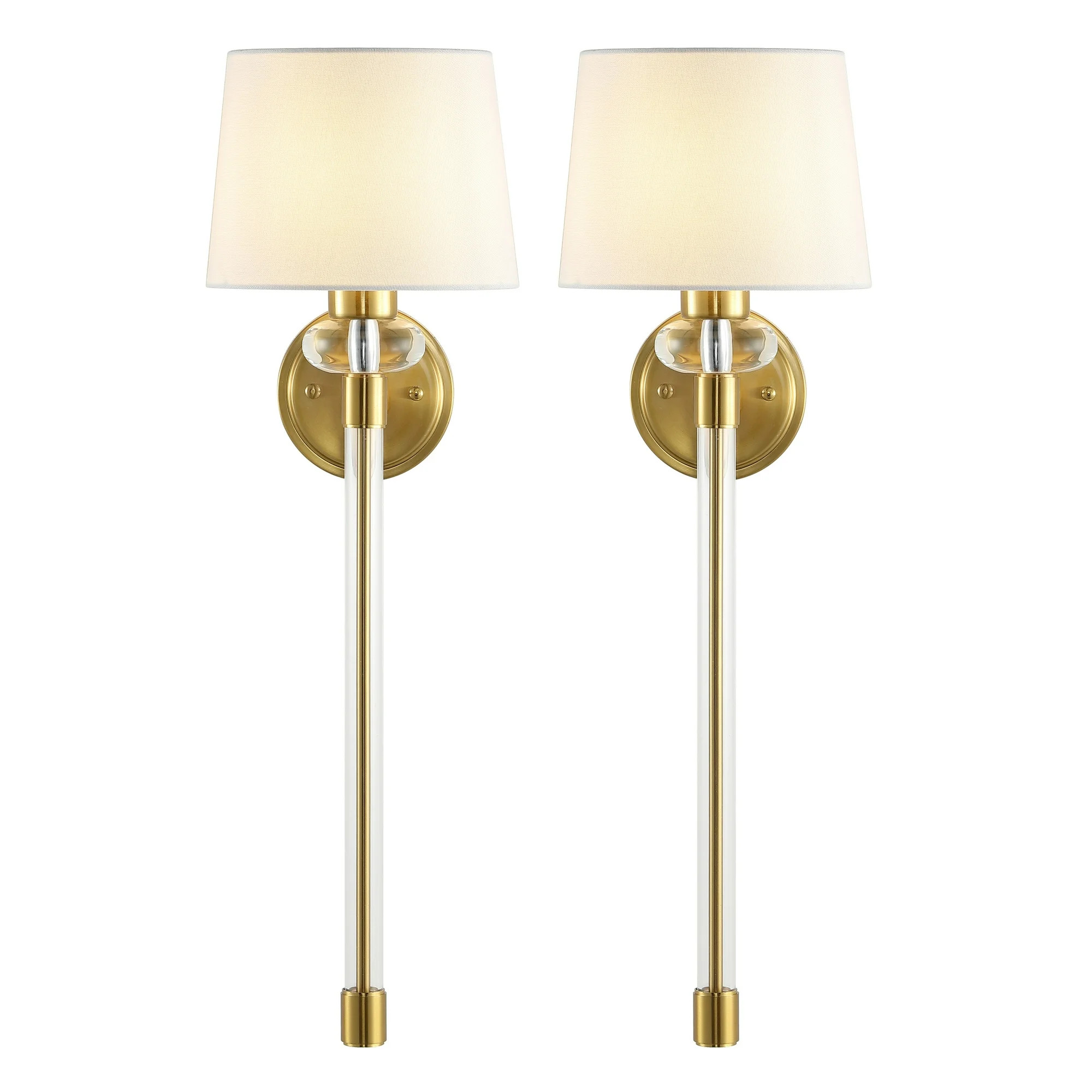 SAFAVIEH Athene LED Brass Gold Iron Wall Sconce with White Fabric Shade, Set of 2 | Walmart (US)