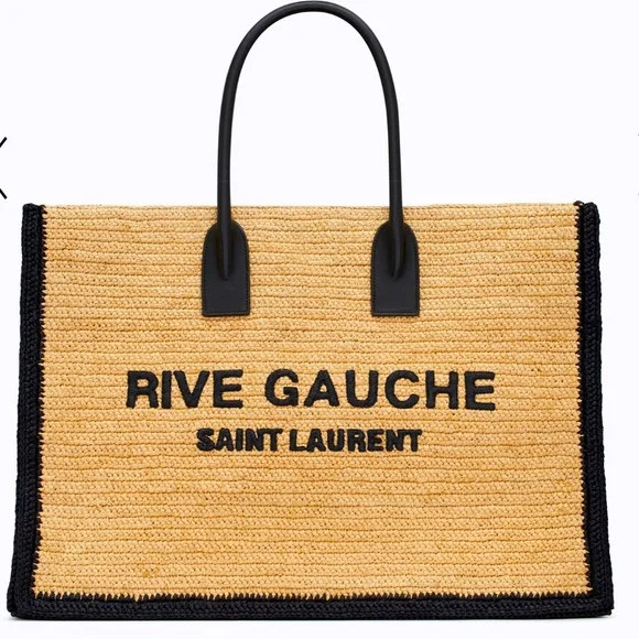 Saint Laurent Rive Gauche Tote Bag, Raffia w/ Black leather trim. Used twice!! | Poshmark