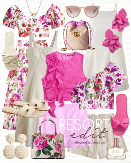 Shop these Abercrombie Vacation Outfit and Resortwear finds! Matching set, maxi skirt, linen dress, ruffle top, floral top, linen shorts, scalloped skirt, Kate Spade bow slide sandals, Gucci bucket bag, Prada galleria bag, raffia slides and more! 