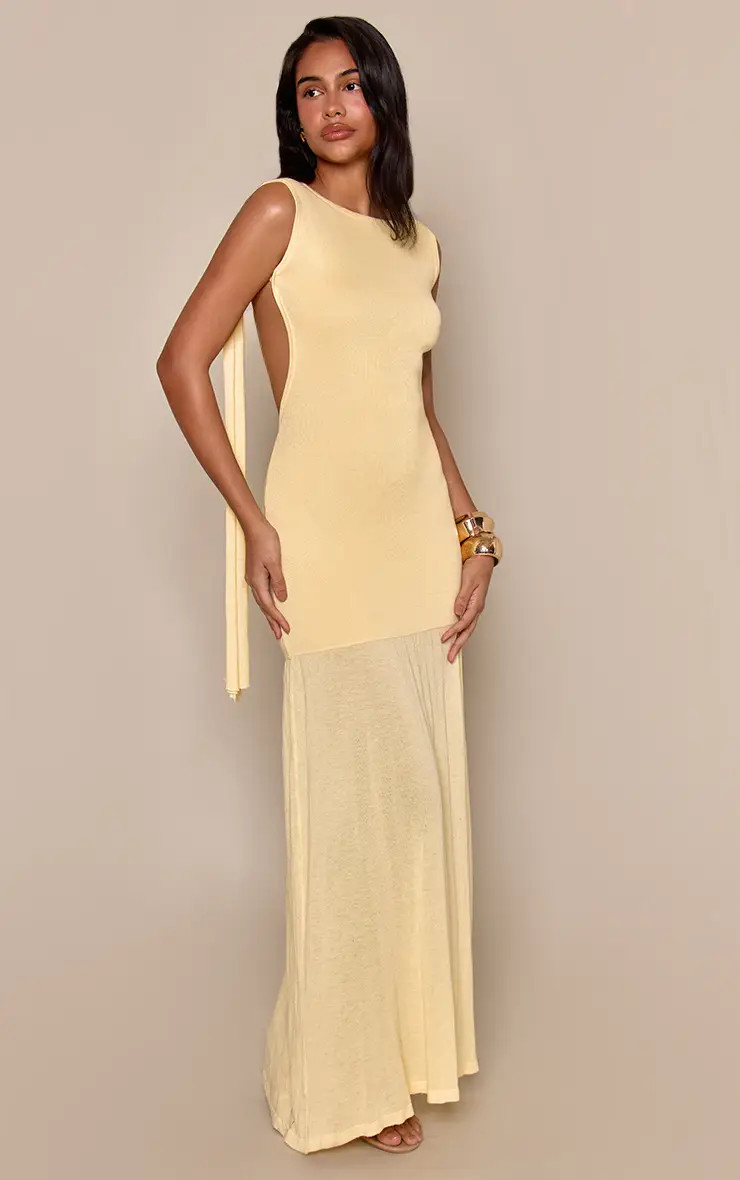 Lemon Sheer Panel Scarf Detail Knitted Maxi Dress | PrettyLittleThing US