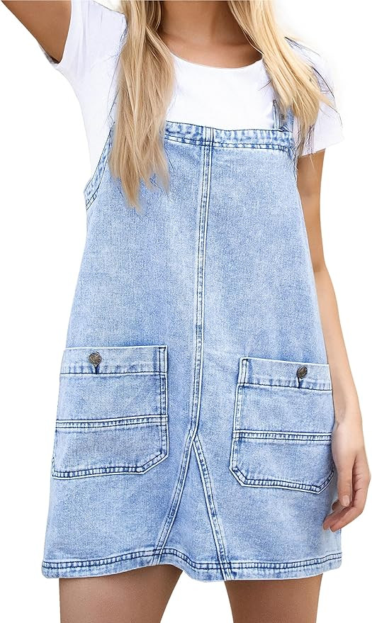 Womens Denim Overalls Dress Casual Summer Jeans Adjustable Strap Short Rompers with Pockets | Amazon (US)