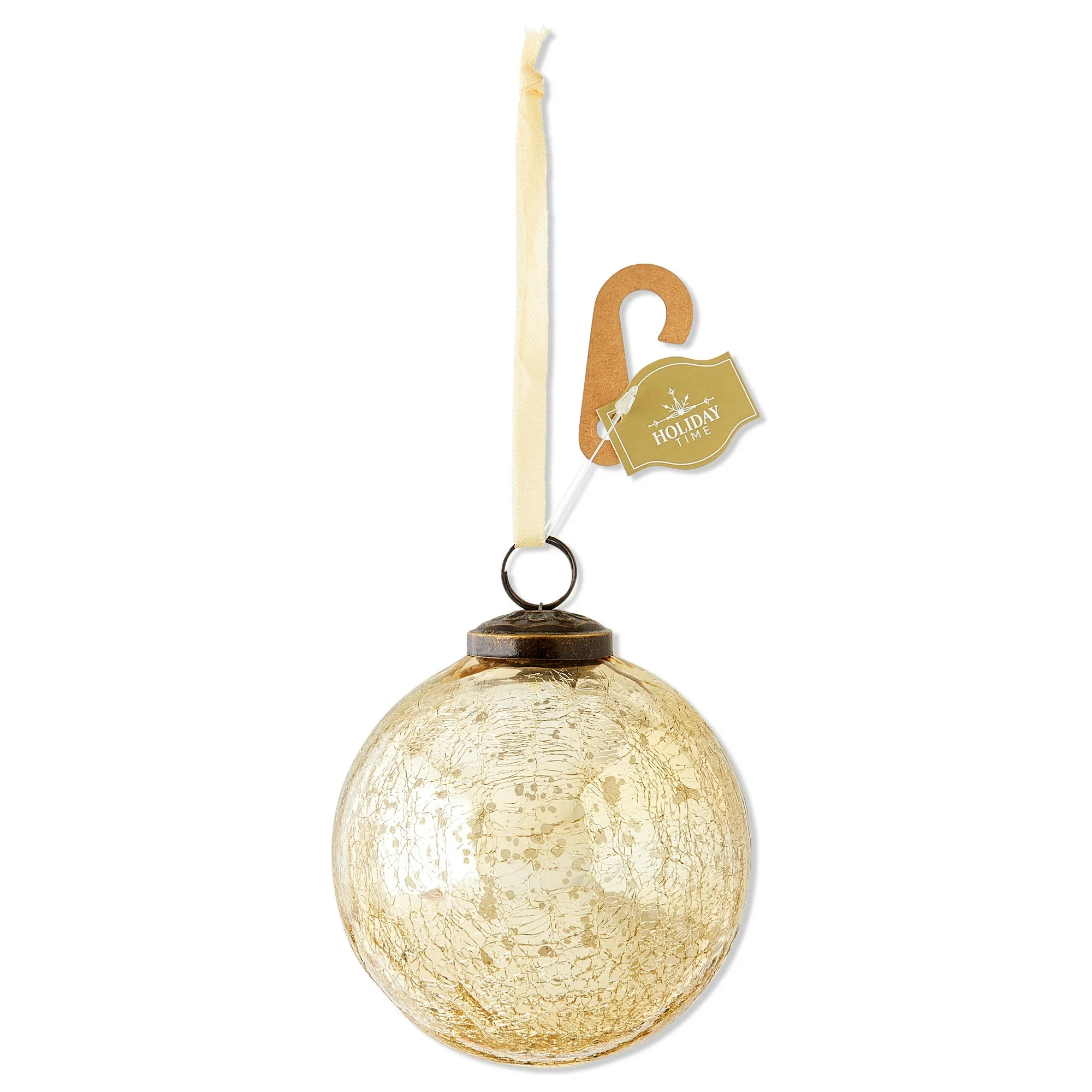 Gold Glass Ball Christmas Ornament with Crackle Finish, 4", by Holiday Time | Walmart (US)