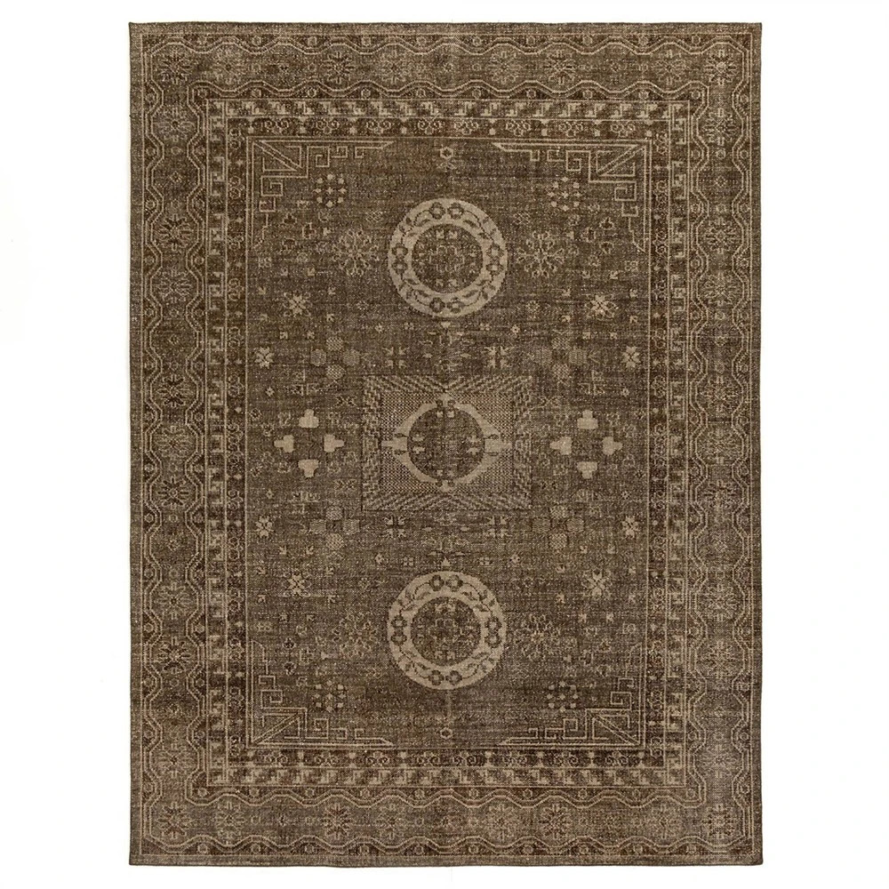 Ballari Global Bazaar Brown Wool Geometric Patterned Rug - 9'x12' | Kathy Kuo Home