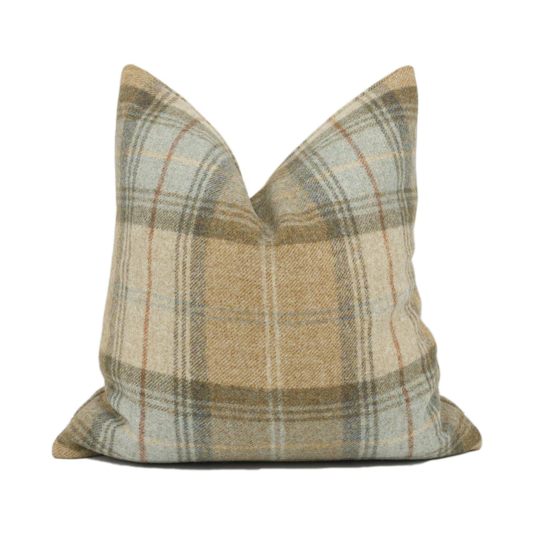 Abraham Moon - Stroud - Eau De Nil - 100% Wool Cushion Cover - Designer Plaid Pillow Cover - Hand... | Etsy (US)
