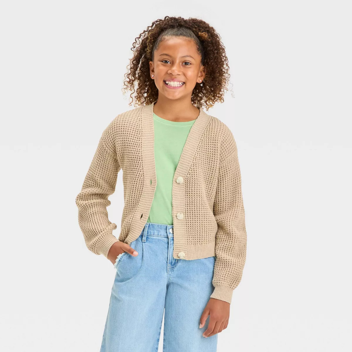Girls' Short Waffle Button-Front Sweater - Cat & Jack™ | Target