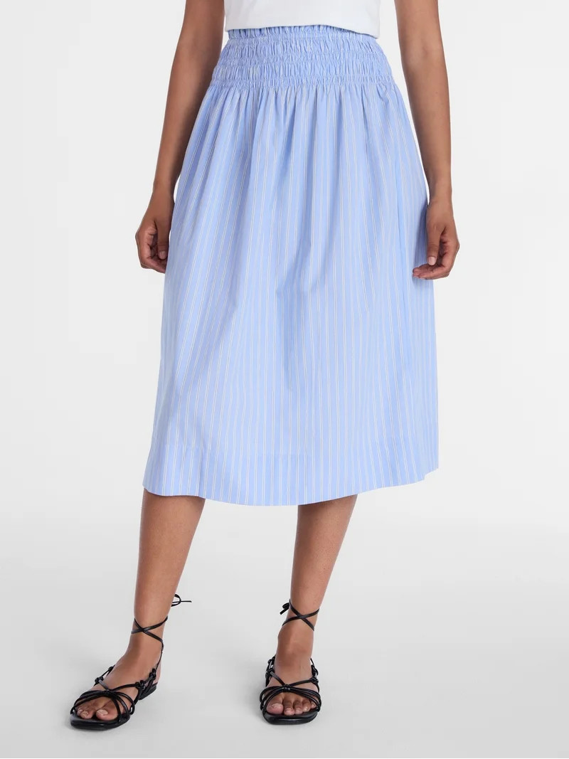 Time and Tru Women's Smocked Waist Cotton Midi Skirt, Sizes XS-XXXL | Walmart (US)