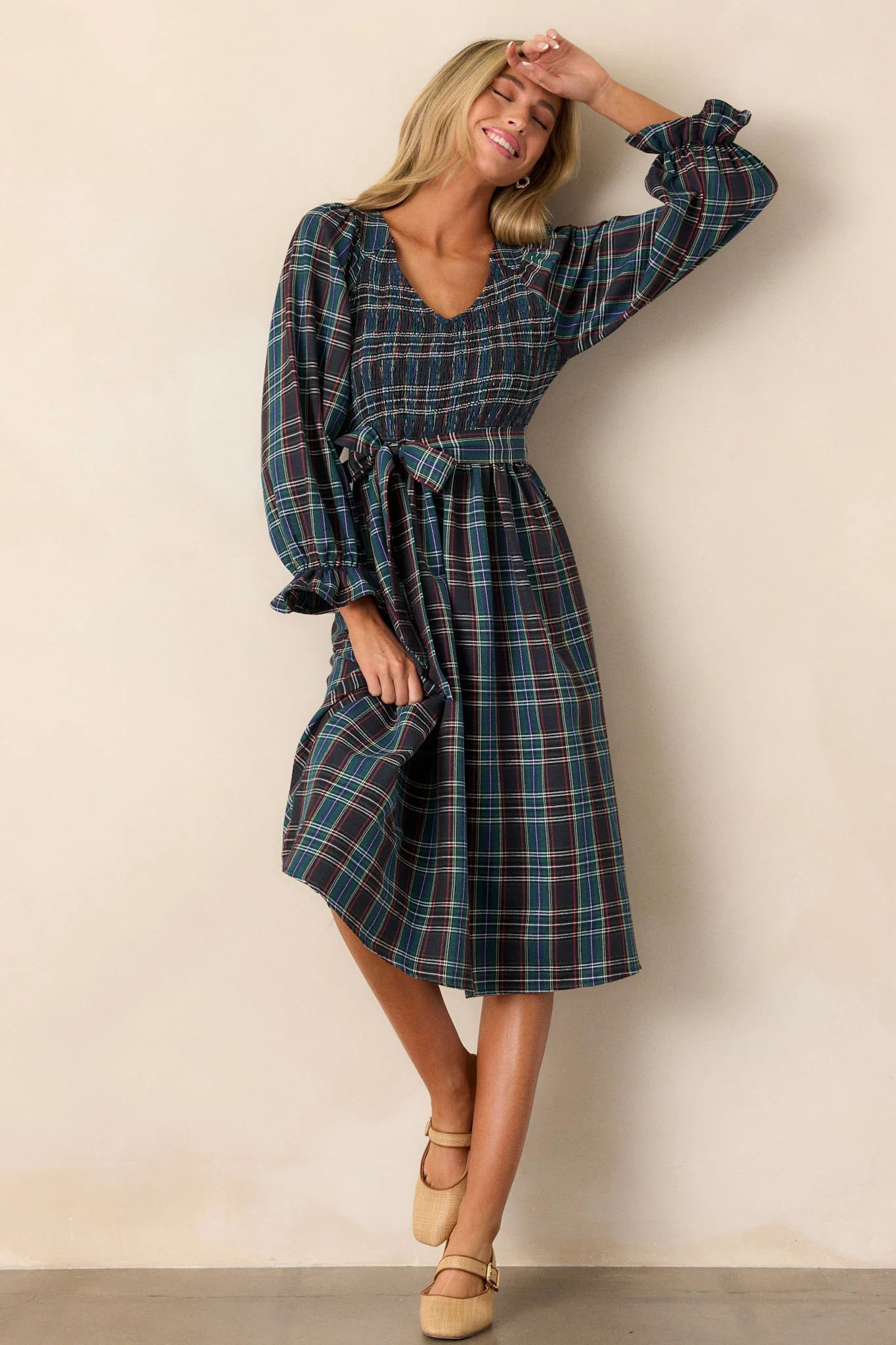 All Spruced Up Black Multi Plaid Midi Dress | Red Dress