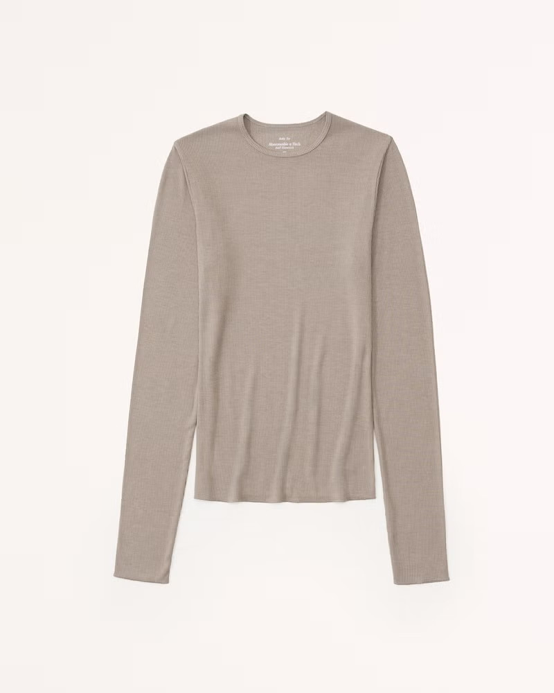 Abercrombie & Fitch Women's Essential Long-Sleeve Featherweight Rib Tuckable Top in Brown - Size XXS | Abercrombie & Fitch (US)