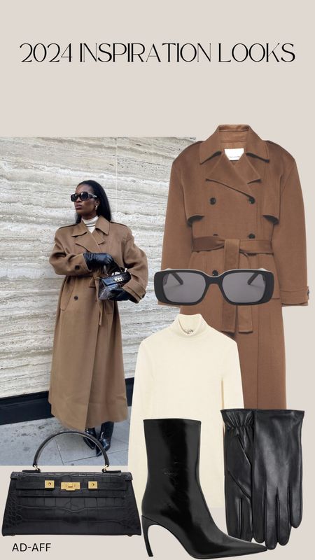 2024 inspo look we can’t wait to recreate 🤎
Brown wool trench coat, leather gloves, black heeled boots, square sunglasses 

#LTKSeasonal #LTKstyletip #LTKeurope