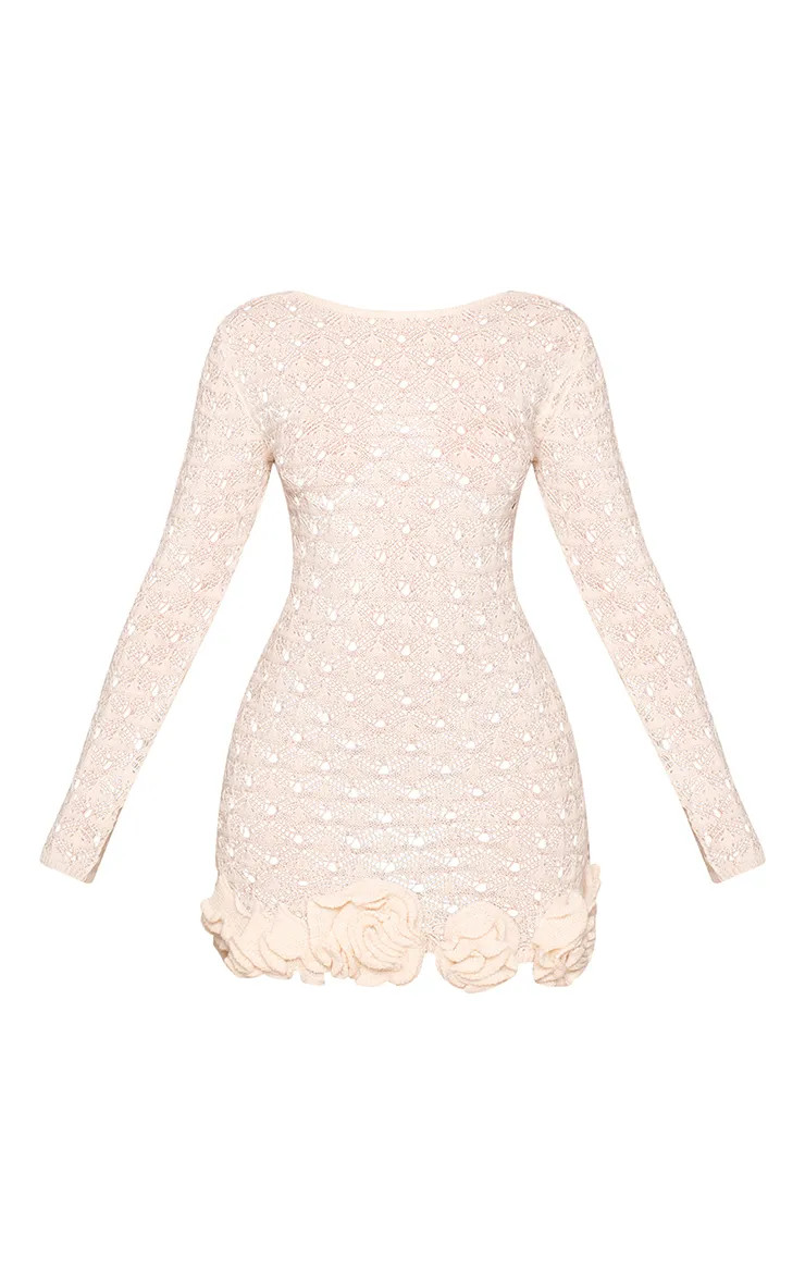 Femme Cream Petite Robe Mini Moulante En Crochet Avec Appliqué Floral Crème | Taille Large | PrettyLittleThing (FR)