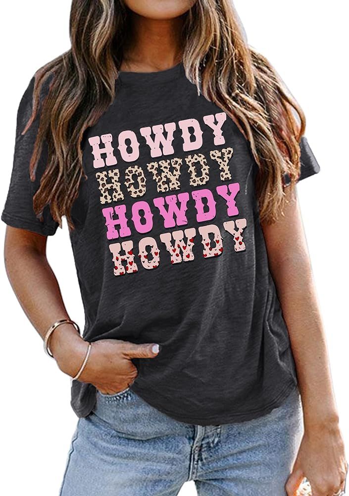Howdy T-Shirt Women Country Music Shirts Cute Cowgirl Western T Shirt Casual Summer Vintage Tees ... | Amazon (US)