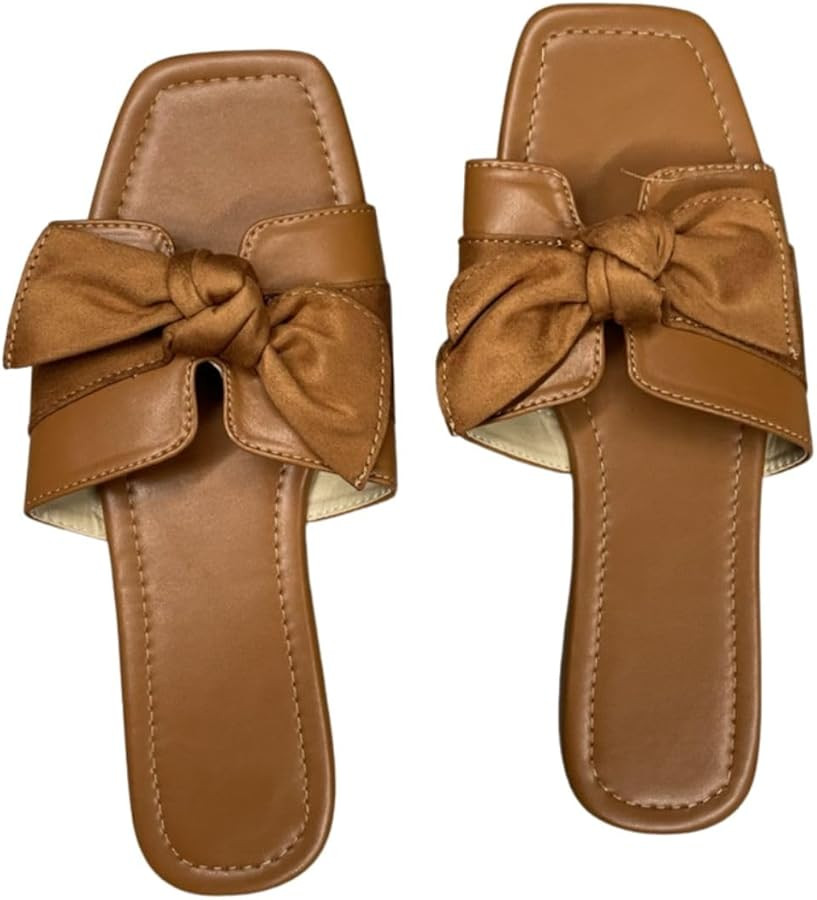 Verdusa Women's Cut Out Bowknot Flat Sandals Open Toe Leather Slides Outdoor Slipper | Amazon (US)