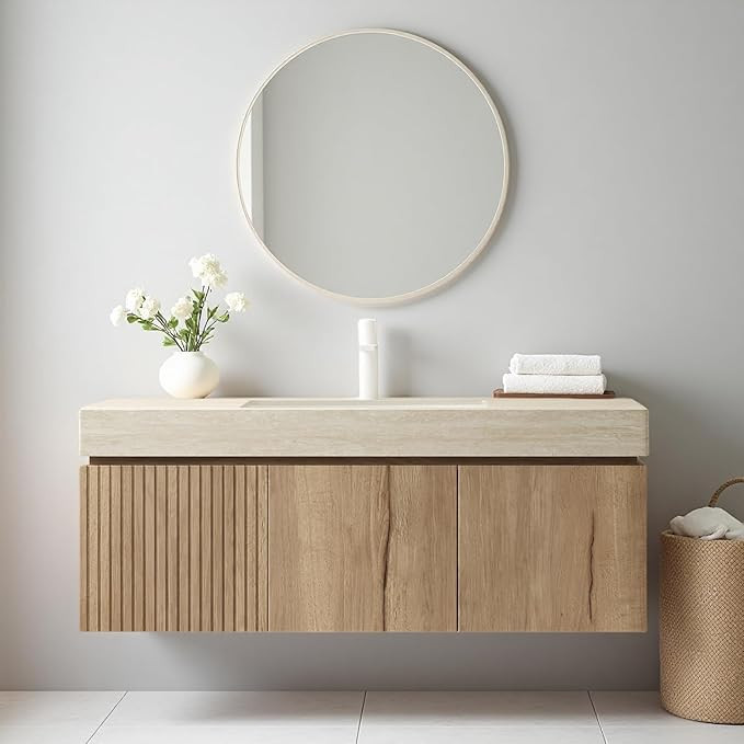 Ambrovina 48 inch Bathroom Vanity with Sink, Wall Mounted Bathroom Vanities with Drawer and 2 Doo... | Amazon (US)