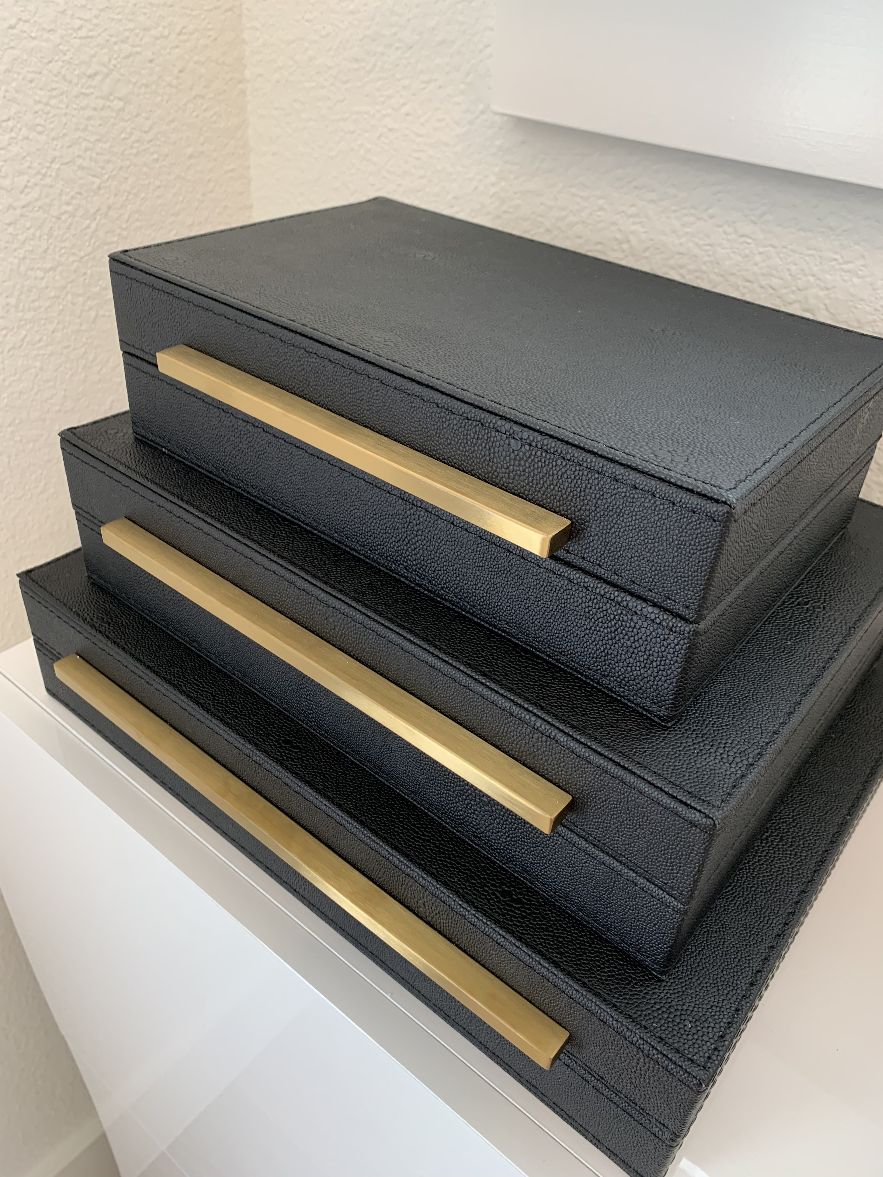 Kingflux Faux Black Shagreen Leather Set of 3 Pcs Decorative Boxes, Storage Boxes Jewelry Organiz... | Amazon (US)
