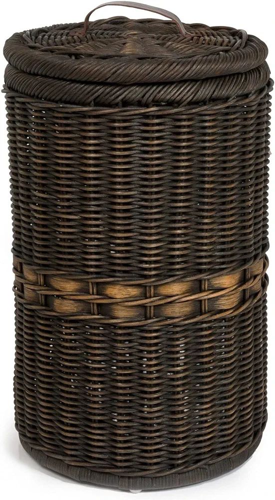 The Basket Lady Tall Wicker Trash Basket with Metal Liner, 15.5 in Dia x 25.5 in H, Antique Walnu... | Amazon (US)
