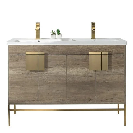 Fine Fixtures - Modern Grey 48 Bathroom Vanity Set Satin Brass Hardware Vitreous China Sink Top | Walmart (US)