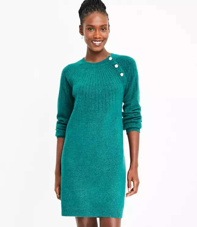Jeweled Shoulder Button Sweater Dress | LOFT